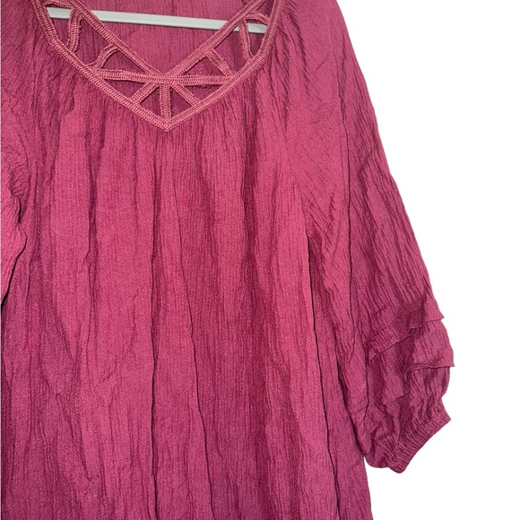 Soft Surroundings Mahdia Boho Crinkle Hot Pint Mauve Peasant Blouse Size Medium - Picture 3 of 8